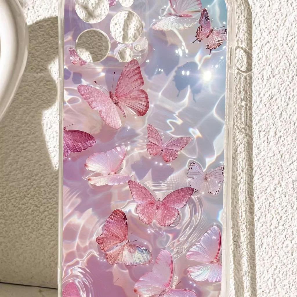 Butterfly Water Wave Anti-Fall Transparent Case for iPhone 14/15/16/17 Pro Max
