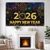 2026 Happy New Year Banner, 72x44 Inches - Golden Fabric New Year Backdrop for New Year's Eve Celebration