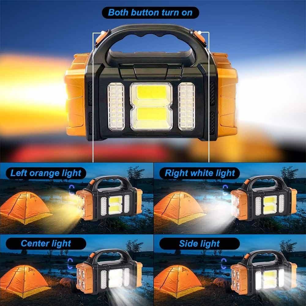 High Power Solar Emergency Light Waterproof Led Flashlight COB Searchlight  Outdoor Use