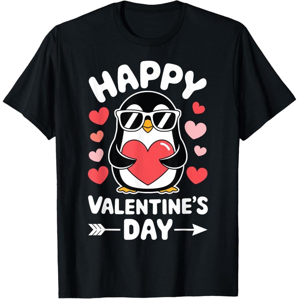 Valentine s Day Funny Pinguin Heart Love Valentines Cotton Men T Shirt 3XL