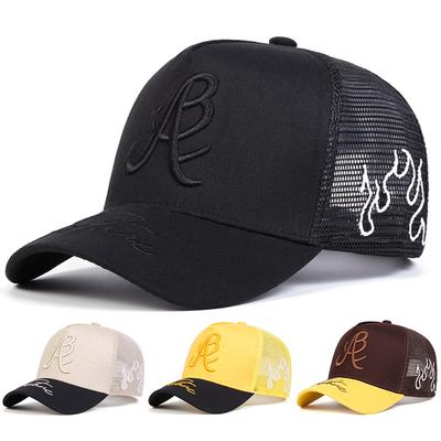 Modischer Netzhut mit Buchstaben A und Flammenstickerei im Frühling und Sommer, Sonnenschutz für den Außenbereich, Baseballkappe für Männer und Frauen, atmungsaktive Netzkappen