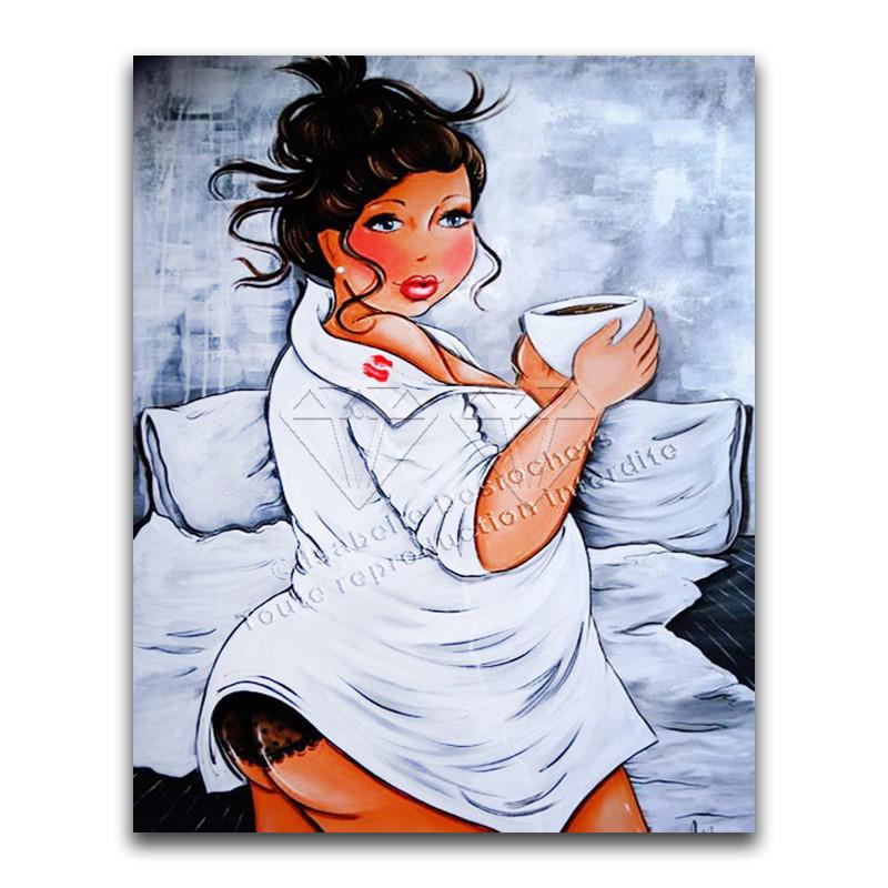 5D DIY Diamond Painting Cartoon Fat Girl Ladies Cute Home Decor Full Round Diamond Embroidery Cross Stitch Diamond Mosaic