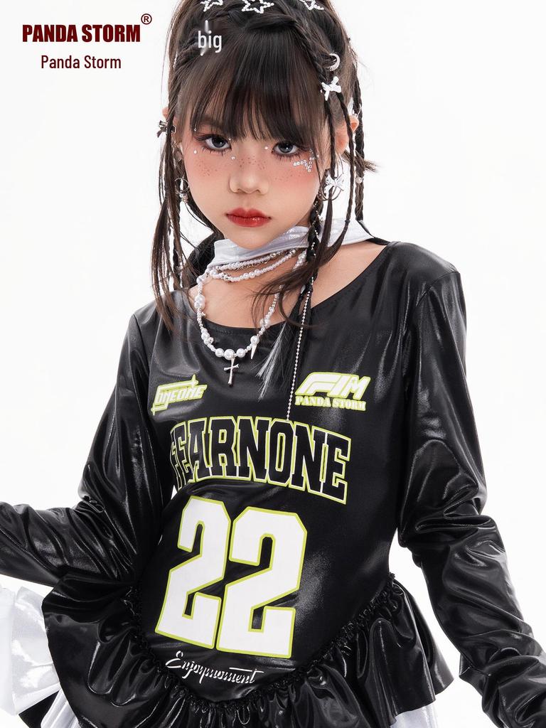 Girls' Trendy Jazz Hip Hop Dance Outfit - Long Sleeve T-shirt & Trousers for Street Dance Performance