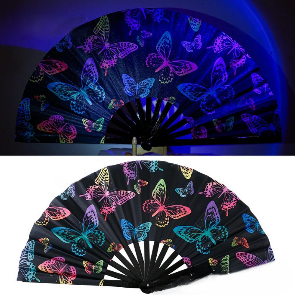 UV Ink Printing Bamboo Fan PVC Foldable Colorful Reflective Fan Lightweight Portable Photography Props Fan