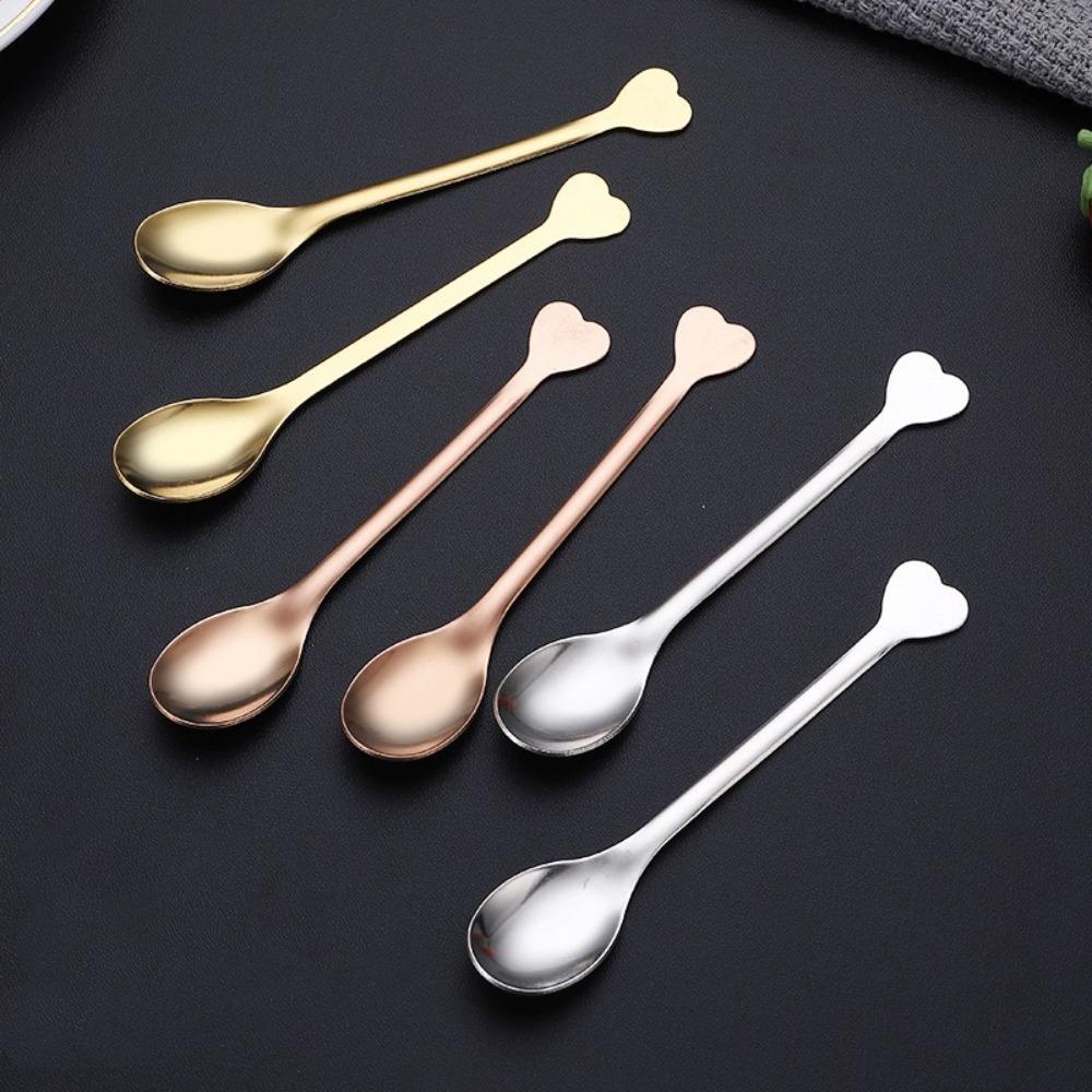 6PCS Love Handle Mini Tea Spoon Household Coffee Spoon New Dessert Spoon  Bar Accessories