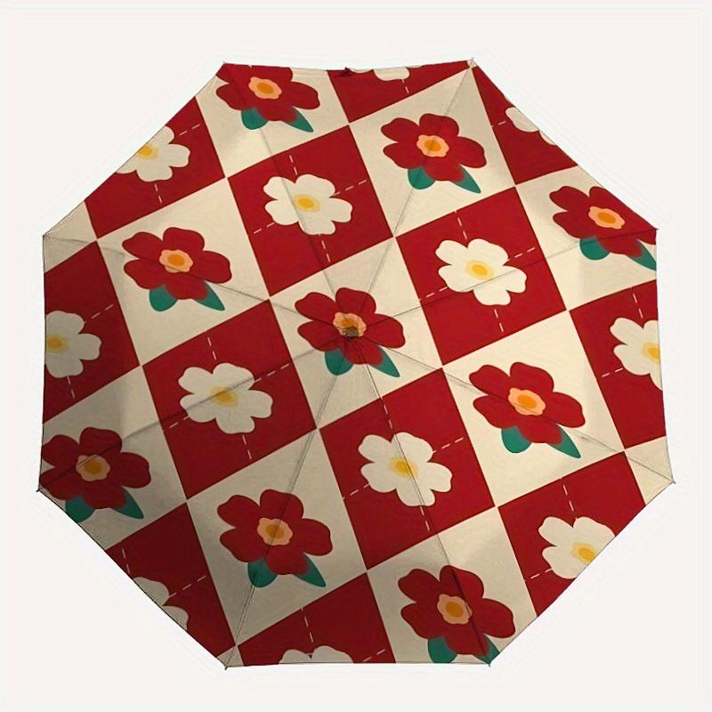 

1pc Floral Pattern Automatic Umbrella - Auto Open/Close Folding Umbrella with Reinforced 8-Rib Frame, Portable 3-Fold Compact Umbrella, Christmas