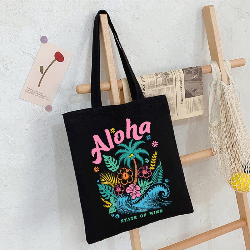 

Casual Student Canvas Bag Eco Bag Summer Beach Flowers Printed Large Capacity Shoulder Bag No specification