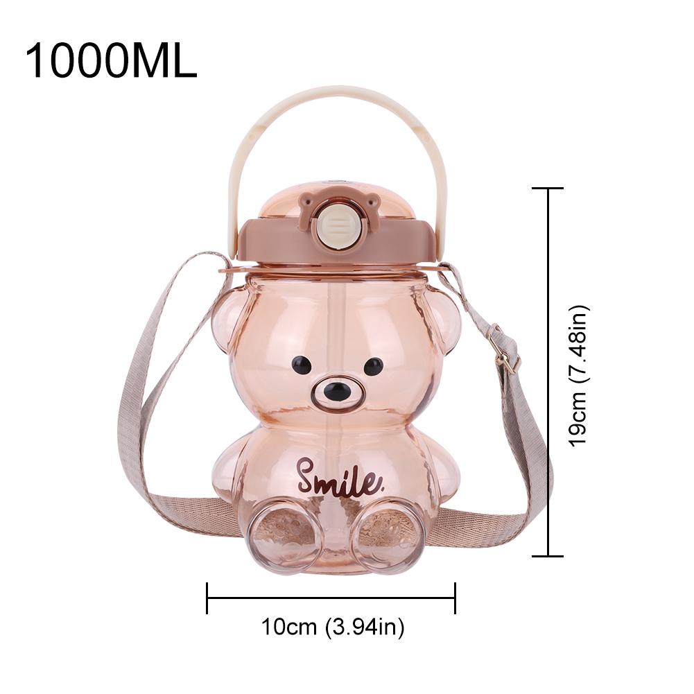 1000/1400ml Sticlă de Apă Urs cu Curea de Umăr Sticlă de Băut Urs Drăguț Portabilă de Călătorie Cană cu Pai pentru Băieți Fete Uz Zilnic