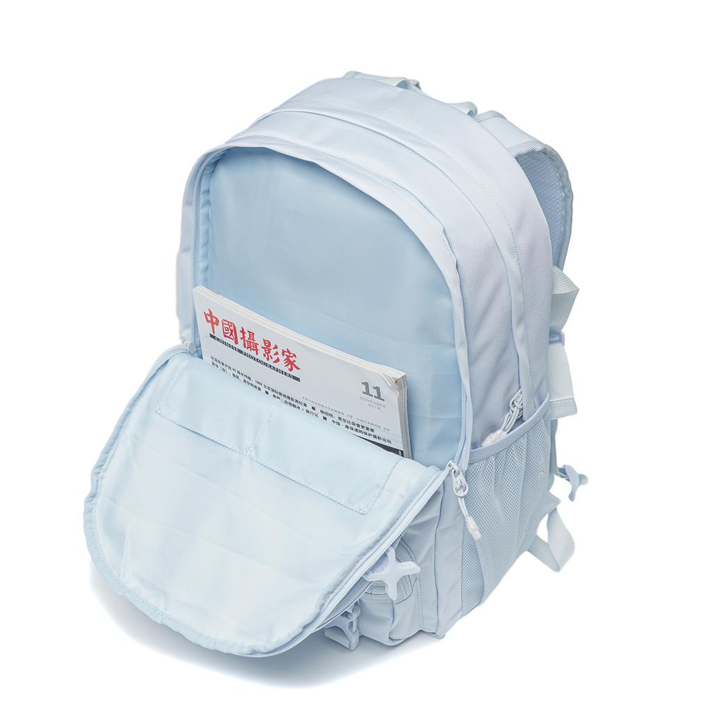 Serie Stile di Vita Sportivo Li Ning Zaino Sportivo in Poliestere Casual con Stampa Logo Grande Chiusura a Zip Zaino Unisex Blu ABST298-3