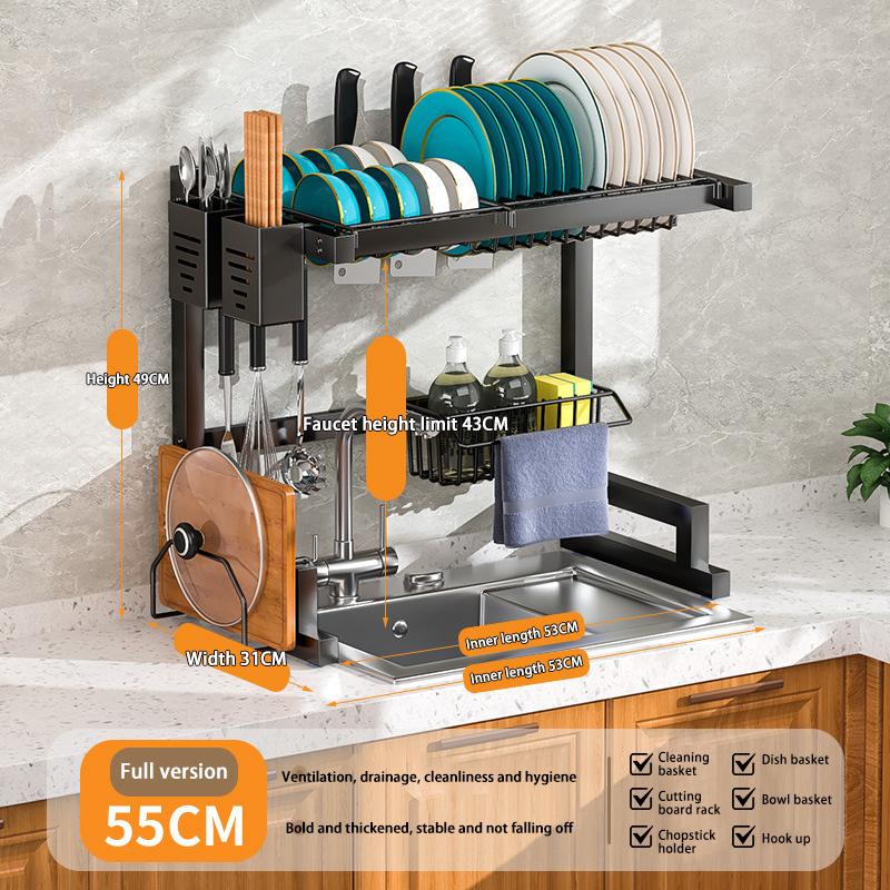 Kitchen Sink Rack Stainless Steel Drain Shelf Countertop Multi-Functional Storage Bowl Dish Knife Fork Organizing Rack