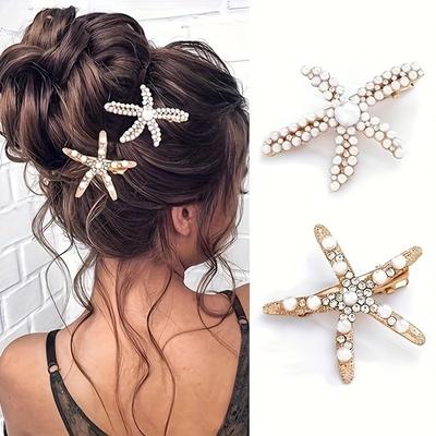 2 Stück Mode Personalisierte Damen Haarspange Elegant Imitationsperle Seestern Kopfschmuck Mädchen Tragen Täglich Party Schmuck Haaraccessoire