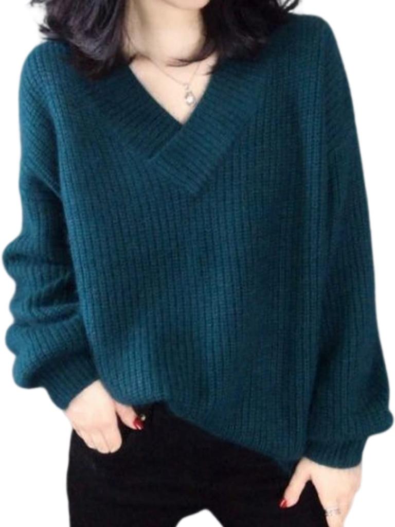Neiman by Soft Knit Simple and Solid and Cold Weather Long and Relaxing Outdoor Loose Slim Size V-Neck Sweater, Color, Women's, Fall, Winter, Spring,