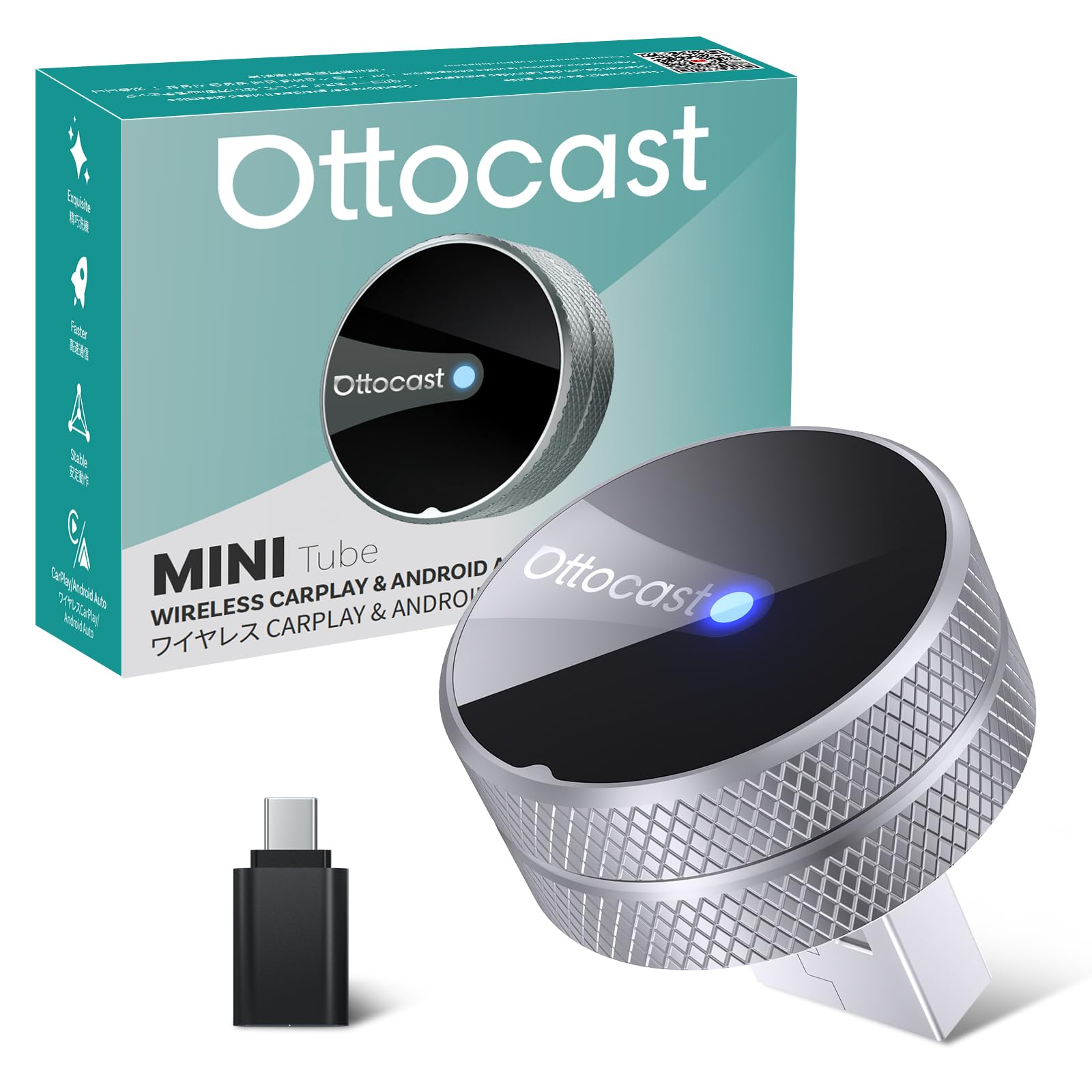 

Ottocast Mini Tube CarPlay Android Auto Wireless Car 2026 Automatic Compatible with Wired and Messages Support Approval [Official] & Adapter, Model,