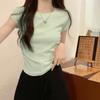 Round Neck T-shirt Short-sleeved Women's Summer New Slim Half-sleeved American Inner Top French Waist Pinch