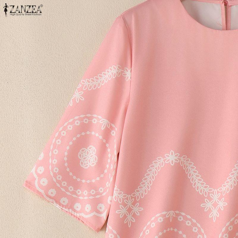 ZANZEA Lässige Bluse mit Rundhalsausschnitt und 3/4-Ärmeln und lockerem Print für Damen