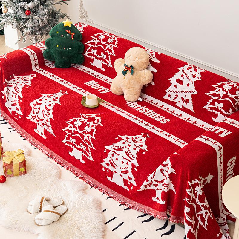 Nordic Christmas Chenille Blanket Living Room Sofa Towel Cover Cloth Four Seasons Universal Oversized One Piece Sofa Cushion Cover