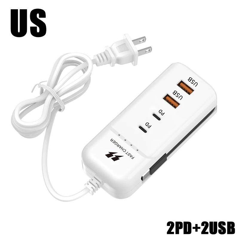 66W Fast PD Charger 4 Ports USB Phone Charger Multifunctional Desktop Charging Extension Station Power Adapter EU US Plug