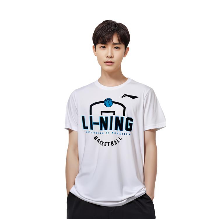 Li Ning T Shirts Men's White Crew Neck Moderate Straight Fit ATSQ483-2