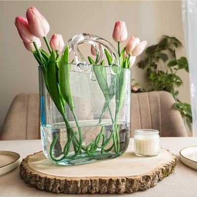 10Inches- Clear, Cool & Cute Vase for Centerpieces- Handbag Unique Flower Vase Decorative - Wide Mouth Bubble Vase for Décor