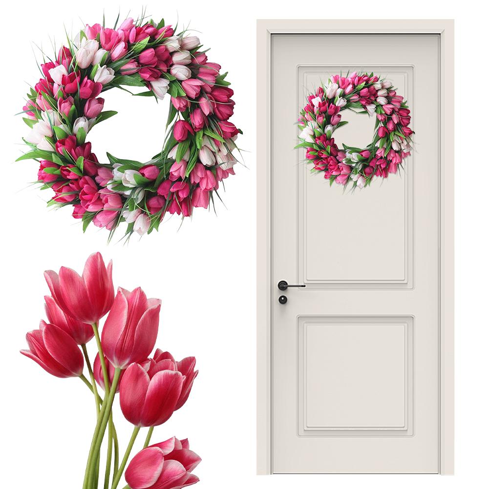 15.7inch Tulip Wreath Artificial Spring Wreath Mothers Day Flower Wreath with Tulips for Wall Window Party Wedding Decor