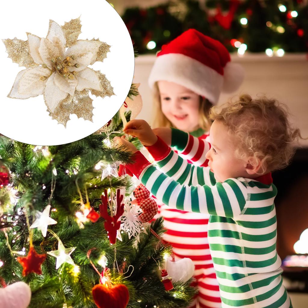 12 Pcs Hanging Decor Christmas Decor Glitter Pendant For Tree Xmas Party Home Decoration Flower Pendant Festival Gift