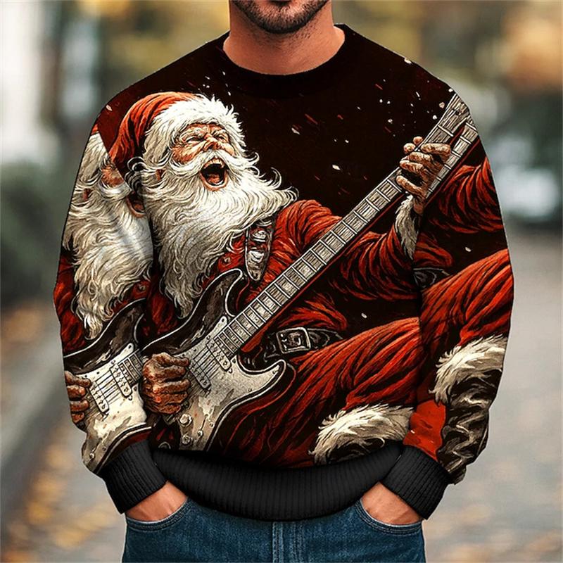New Santa Claus Men's Long-Sleeve T-Shirt, 3D Print, Spring and Autumn Casual Loose Round-Neck Breathable Top
