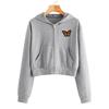 Women Embroidery Butterfly Long Sleeve Zipper Pocket Shirt Hooded Sweatshirt Top