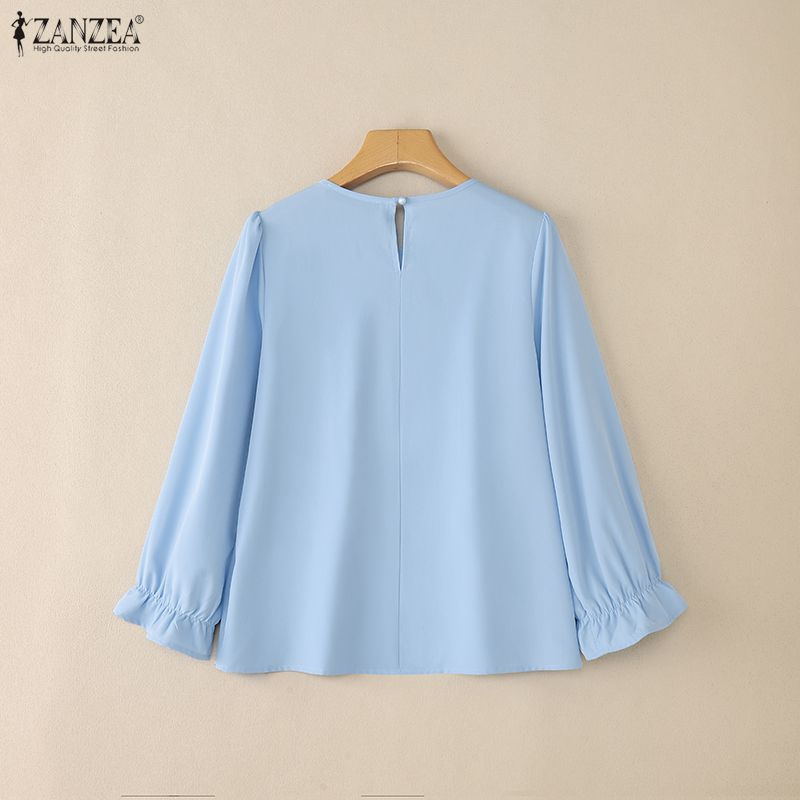 ZANZEA Women Casual Round Neck Loose Long Sleeve Plain Blouse
