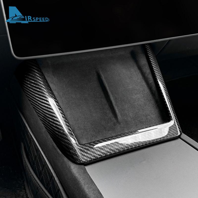 Real Hard Carbon Fiber Wireless Charging Frame Protect Trim Cover For Tesla Model 3 Highland 2024 Car Interior Accessories