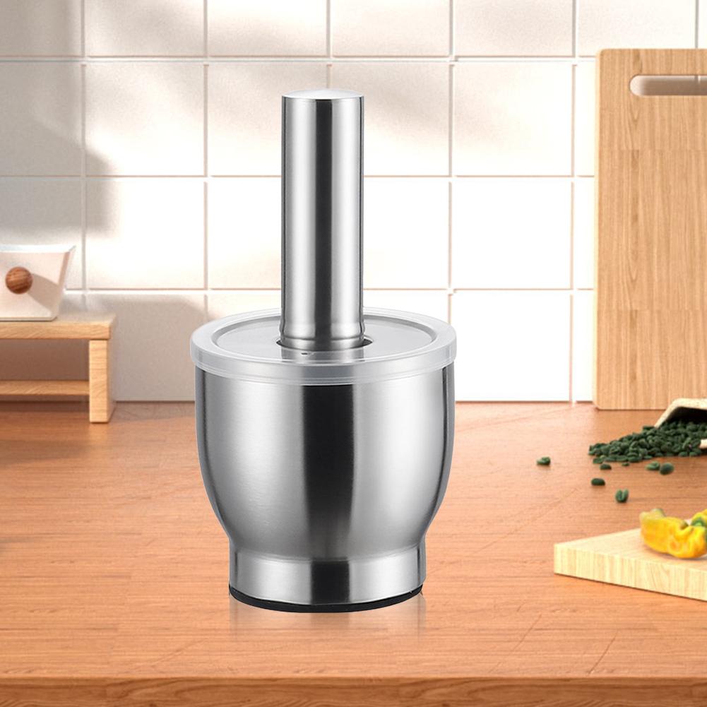 304 Stainless Steel Household Mashing Jar Anti-Slip Thick Grinding Bowl Wear Resist Mortar and Pestle Set for Lemon Spices Herbs
