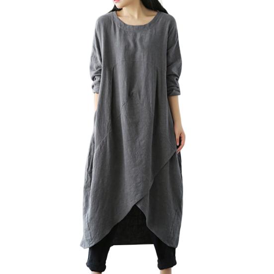 

Женское платье, однотонный свободный пуловер, винтажное мягкое платье с неровным подолом, удобное летнее платье размера плюс, женская одежда 4XL серый