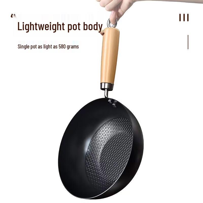 SanJiaoLong 28cm Non-Coated Flat Bottom Iron Wok