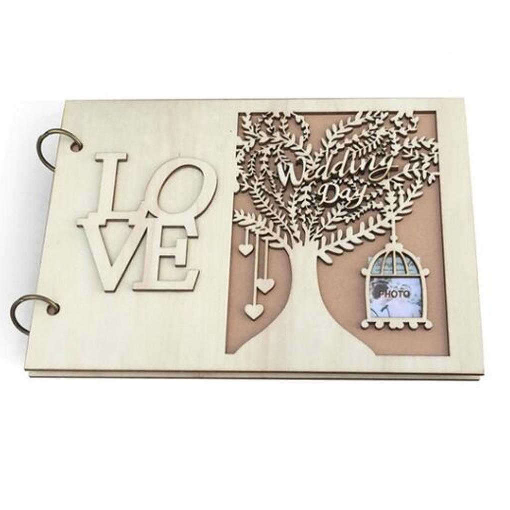Fashionable Wooden Guest Book Wedding Reception Guest Sign in Book Ornament Craft Case Writing Pad for Storage Decoration