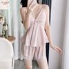 New Ice Silk Pajamas Women's Summer Suspender Nightdress Lace Lace with Chest Pad Pure Desire Style Loungewear Two-piece Set