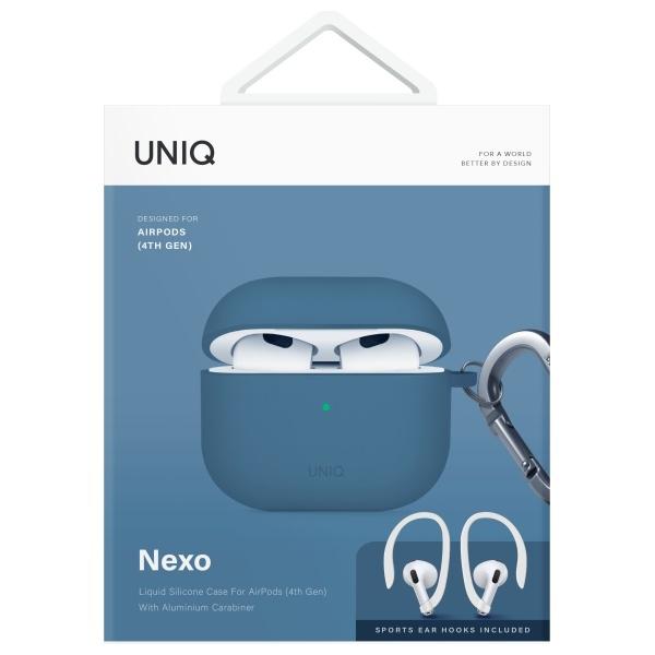 UNIQ case for Nexo AirPods 4 + Ear Hooks Silicone blue/pacific blue