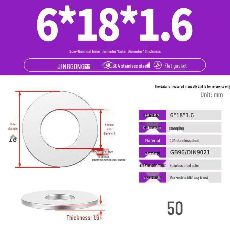 Zesílená plochá podložka/distanční kroužek z nerezové oceli 304 M4 M5 M6 M8