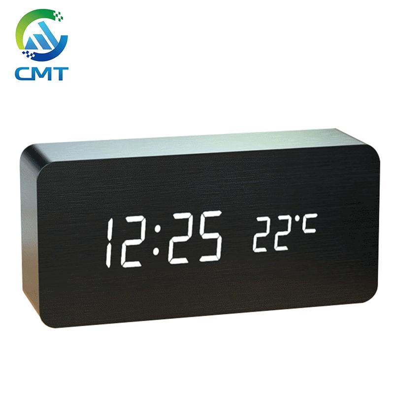 Perpetual Calendar Wooden Clock Electronic Clock Date Week Temperature Display Electronic Alarm Clock Voice Control Multifunction Clock
