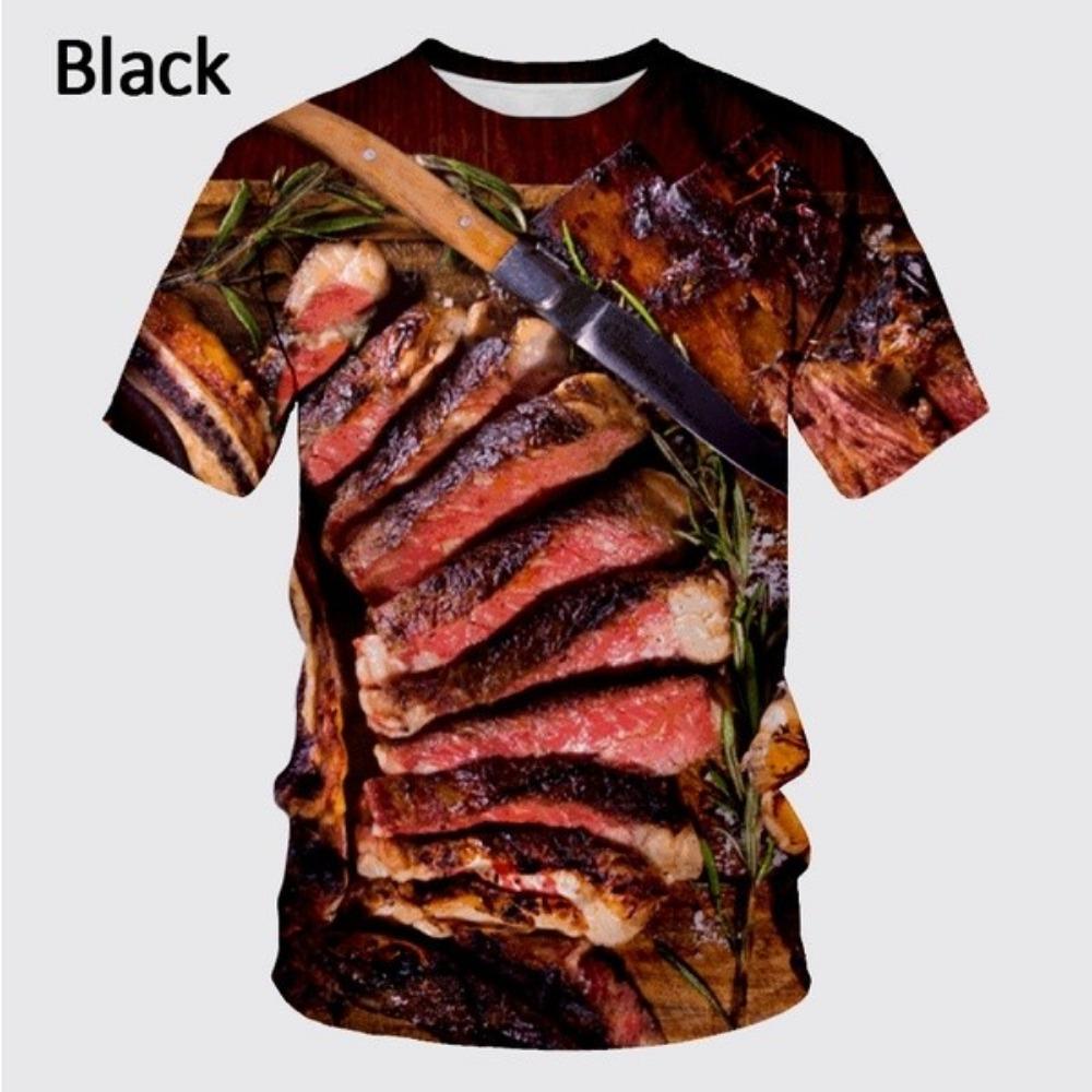 Fashionable Burger, Pizza, and French Fries 3D Printed New Men's Round Neck Summer Short sleeved Top T-shirt