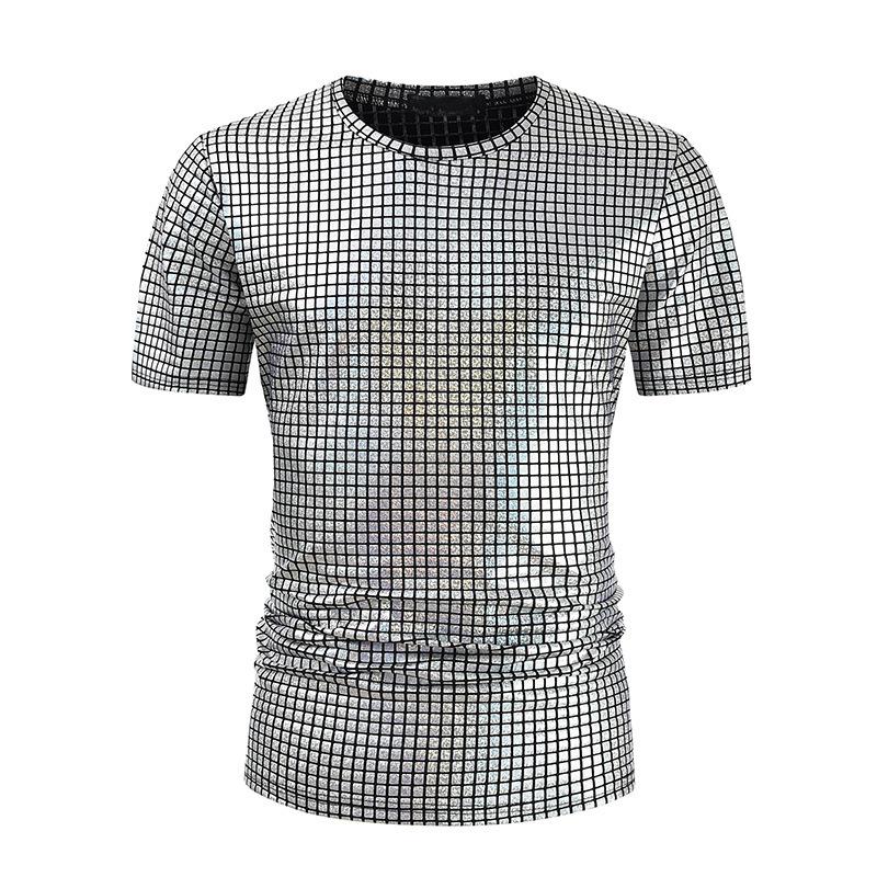 Мужская летняя новая большая клетчатая футболка с коротким рукавом и круглым вырезом с ярким рисунком S 2239₽