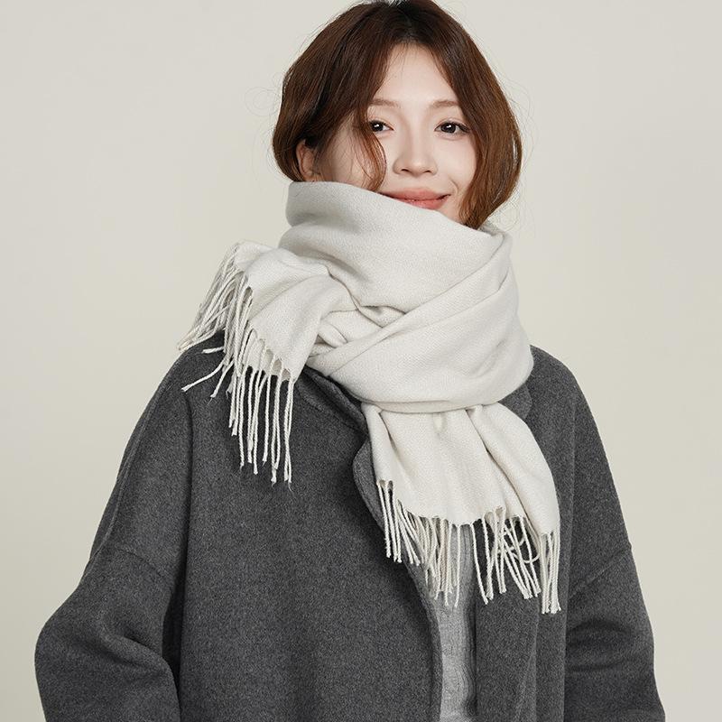 Women's Winter Faux Cashmere Literary Autumn Winter Thickened Warm 2-in-1 Solid Color Korean Fashion Atmosphere Scarf