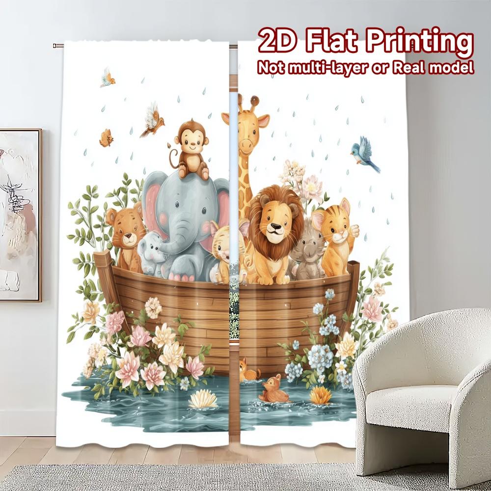 2pcs, 2D FLAT PRINTING Curtains (Without Rod) Animal Ark Fashionable Popular Curtains Versatile Polyester Curtains Home Decor