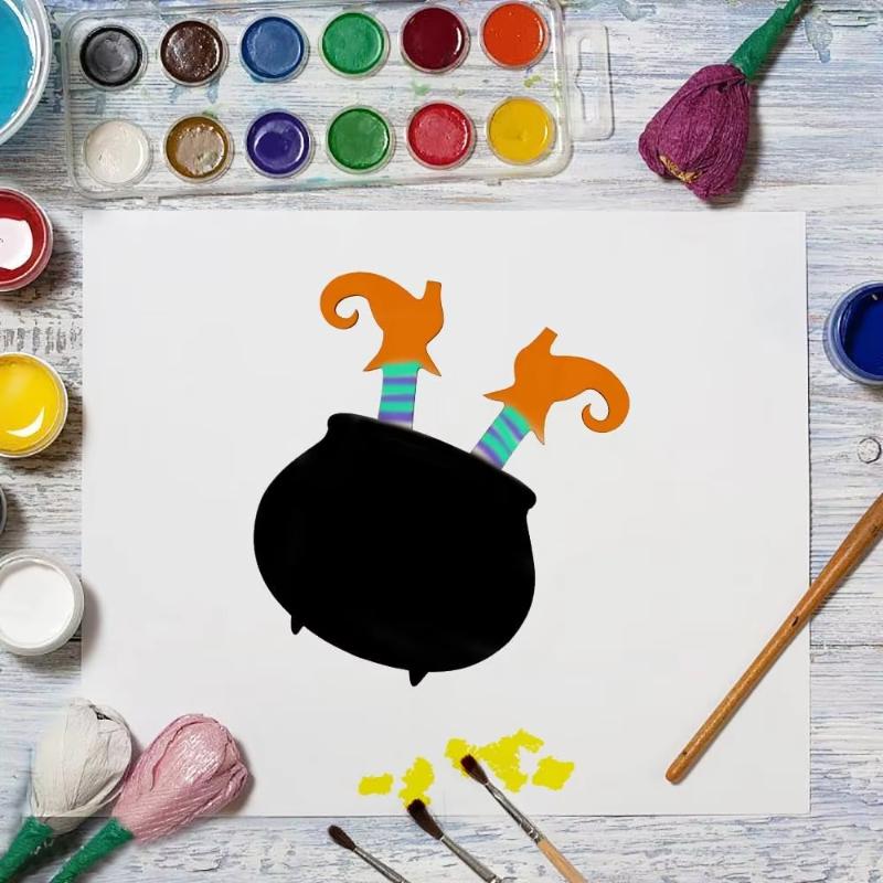 24 Pack Unfinished Wood Witch Cauldron Cutouts Hanging Ornaments DIY Halloween Tags for Halloween Home Party Decoration