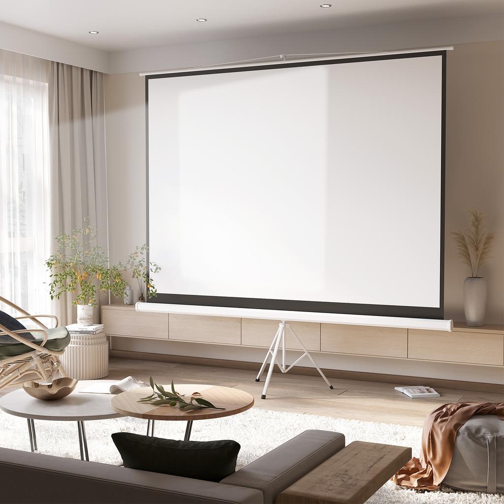 Projection Screen, 120-Inch 4K 4:3, Folding Tripod, Height Adjustable, White