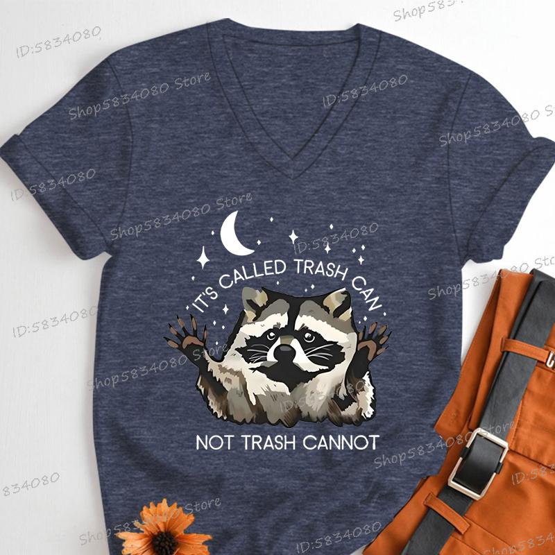 Fashion Cute Raccoon Tshirts Its Called Trash Can Funny Animal Tees New VNeck Ladies Tops Vintage Raccoon Womens Clothing