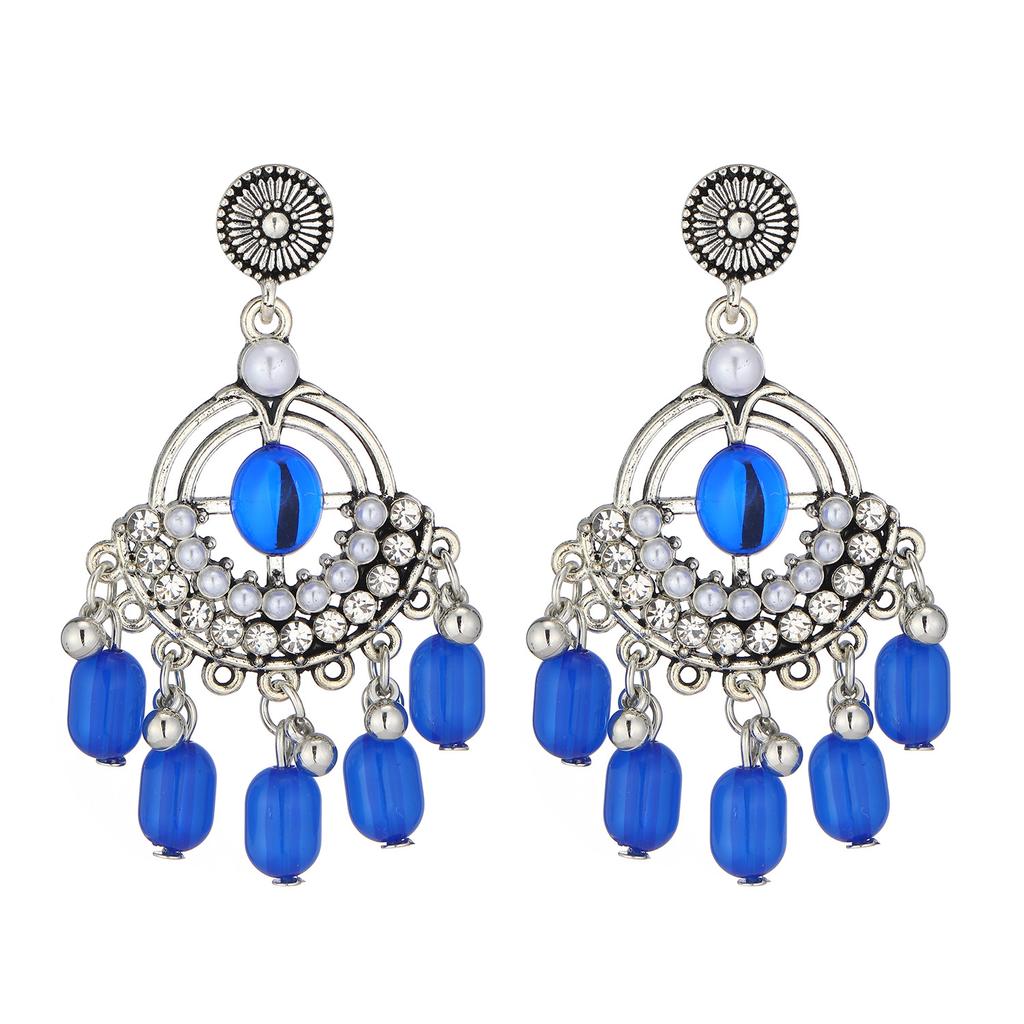 Retro Ethnic Style Rhinestone Tassel Earrings for Women , Nepal Fashion Dangle Earrings , Classic Elegant Drop Earrings