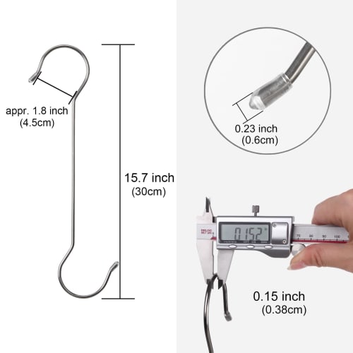 12-Hook Stainless Steel Long Clothes Drying Pole with S-Hooks (30cm Long, 12 Hooks)