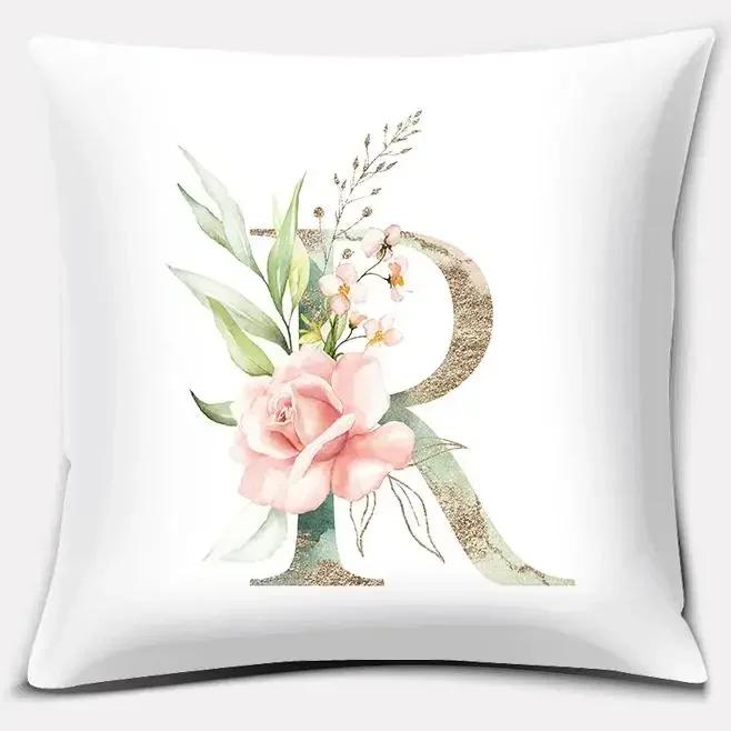 Green Flower Letter Series Pillow Gift Home Office Decoration  Bedroom Sofa Car Cushion Cover Case