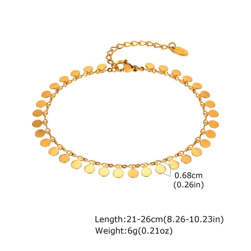 Gold Stainless Steel Tassel Disc Anklet for Women