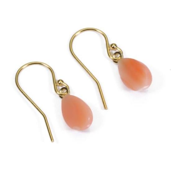 Pink garnet coral earrings with undyed hooks, gold-filled,