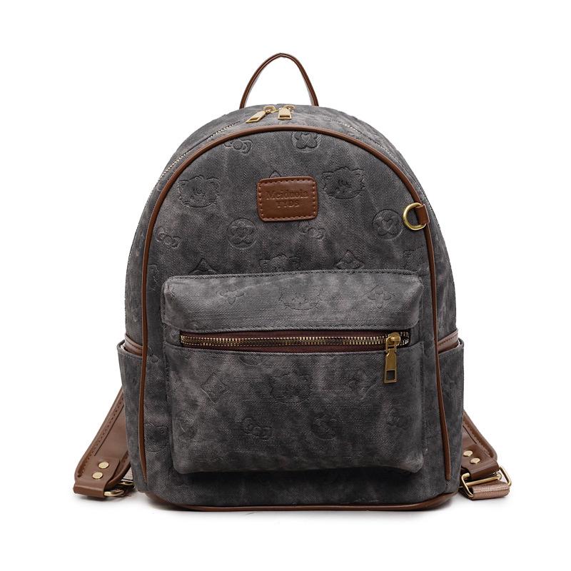 

Корейский Ретро Рюкзак с Тиснением 2025: Сумка-ведро большой вместимости для студентов и поездок на работу серый